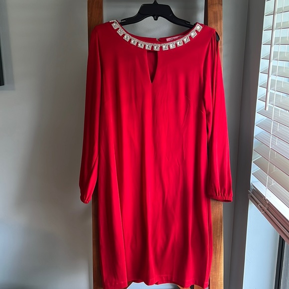 Eliza J Rhinestone Diamond Gem Split Sleeve Red Dress - Picture 1 of 9